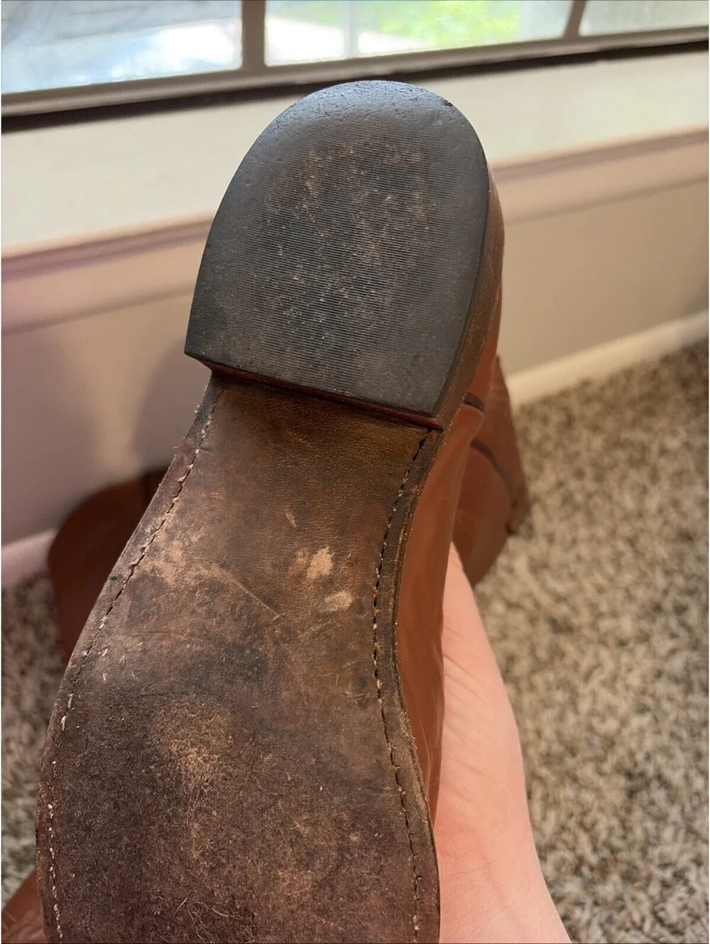 Lucchese Men's Brown Leather Ranch Hand Western Cowboy Boots Pull-On Size 9 D